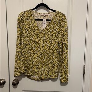 LOFT Yellow and White Floral Blouse